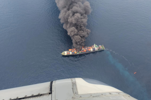 Singapore-Flagged Boxship Catches Fire Off India