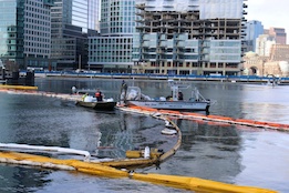 USCG Monitoring Fuel Oil Spill from Sunken Ferry in Boston Harbor