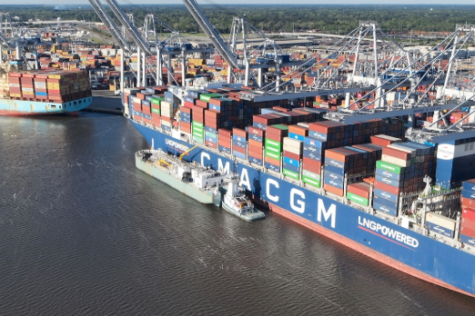 CMA CGM Boxship Takes on LNG Bunkers at Port of Savannah