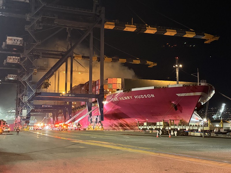 Fire Reported on Container Ship at Port of Los Angeles