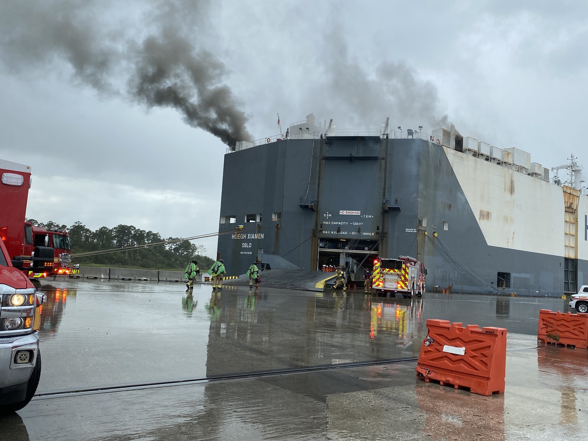 Large Fire Reported on Board Car Carrier in Florida