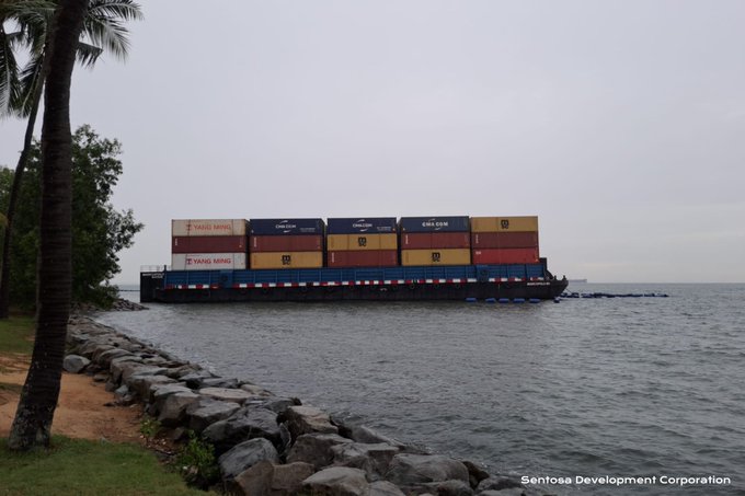 Container Barge Grounded Off Singapore
