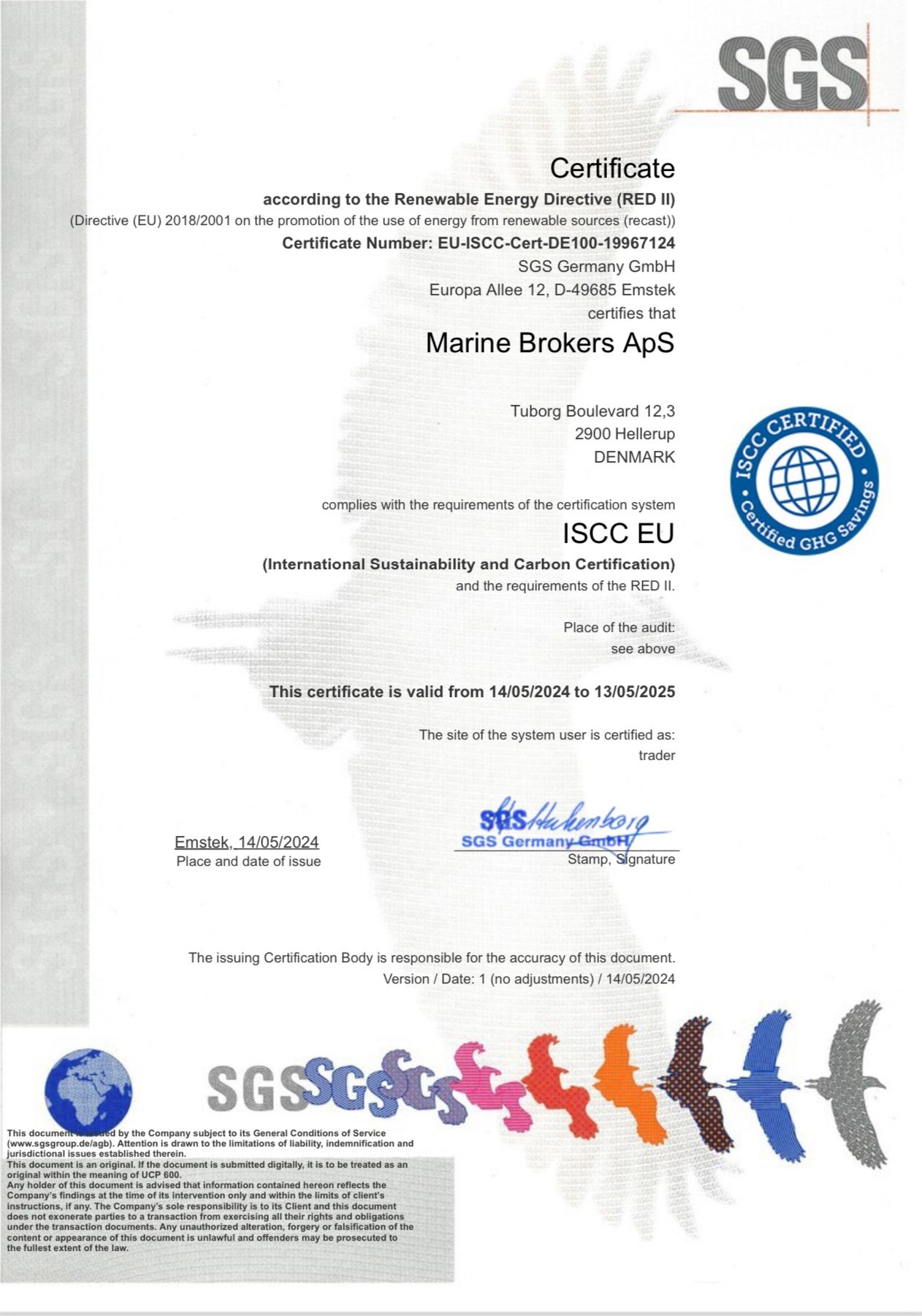 Marine Brokers ApS Wins ISCC Certification